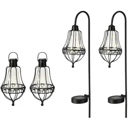 MARELIDA LED Solar Laternen Gartenstecker hängend Erdspieß Solarleuchten Sensor 4St.
