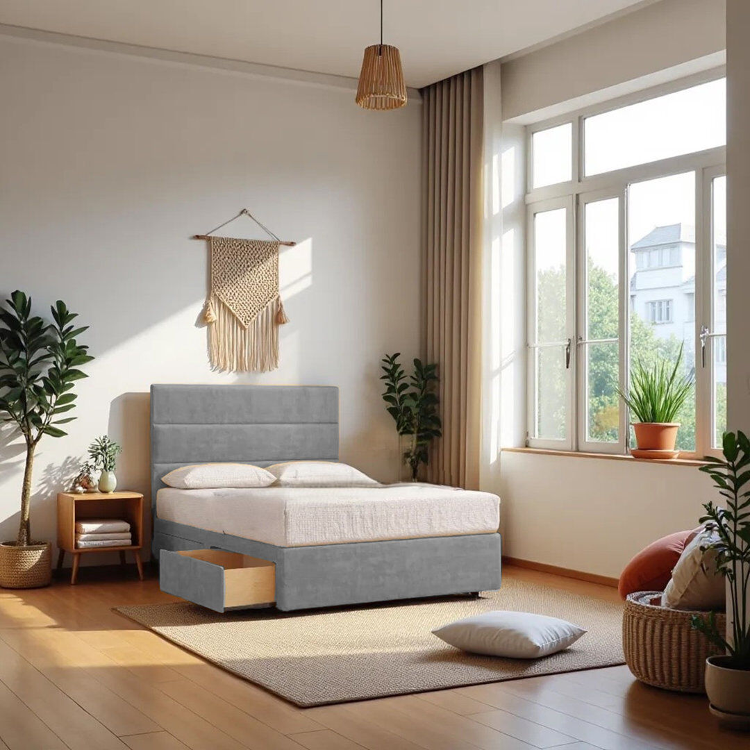 Ebern Designs Upholstered Divan Bed with Mattress Silver Kingsize (5')