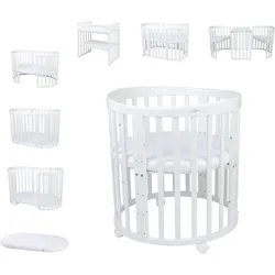 BABYBETT Oval 7in1 mit Matratze, Weiß