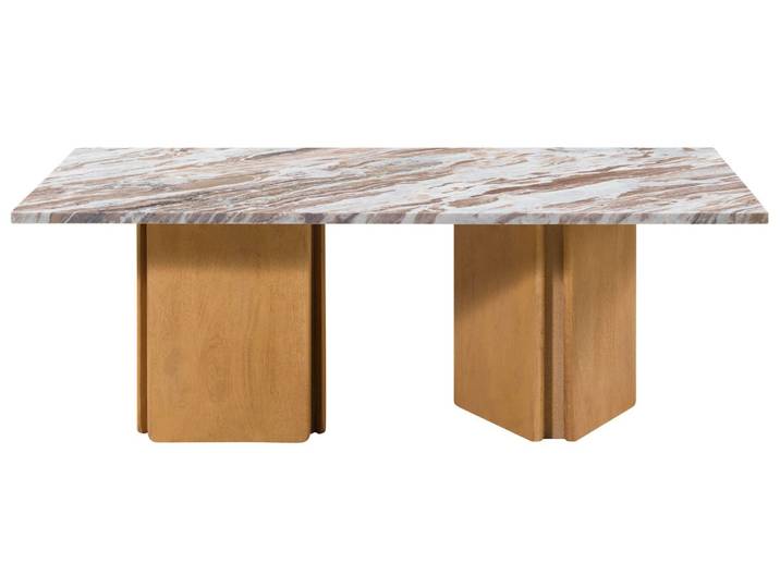 Table basse en bois de manguier 130x70x45 beige laqué / marbre beige LUGANO #103