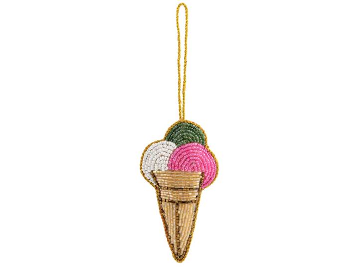 Weihnachtsanhänger Eis-Hörnchen, beige, weiß, rosa und grün