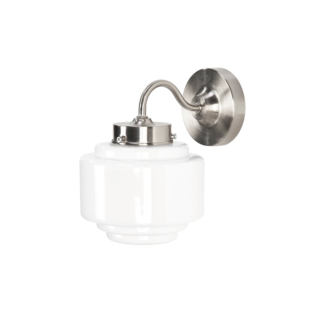 Highlight Cambridge Nikkel wandlamp met wit glas, Ø 15 cm