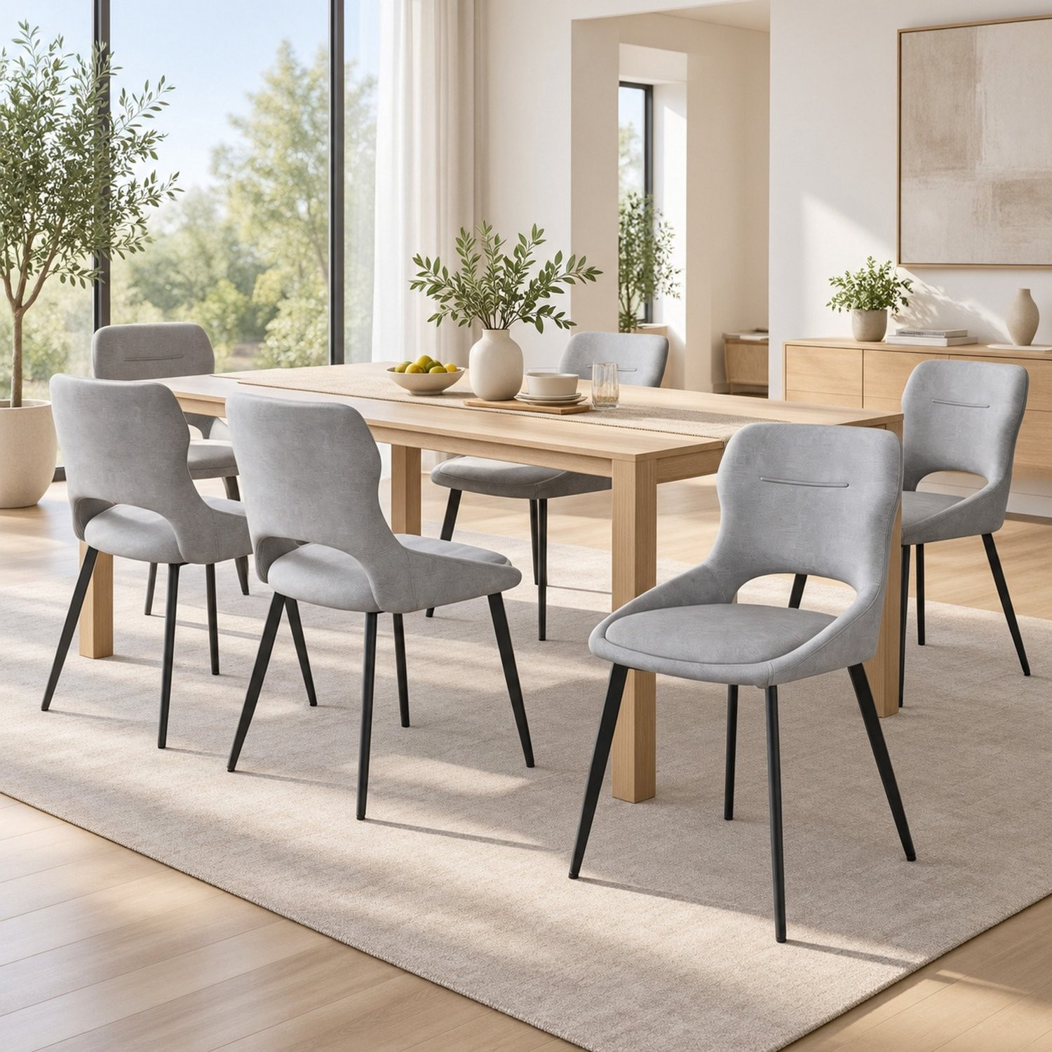 CHICFURN Eetkamerstoel met Chenille bekleding en opengewerkte rugleuning - Grijs
