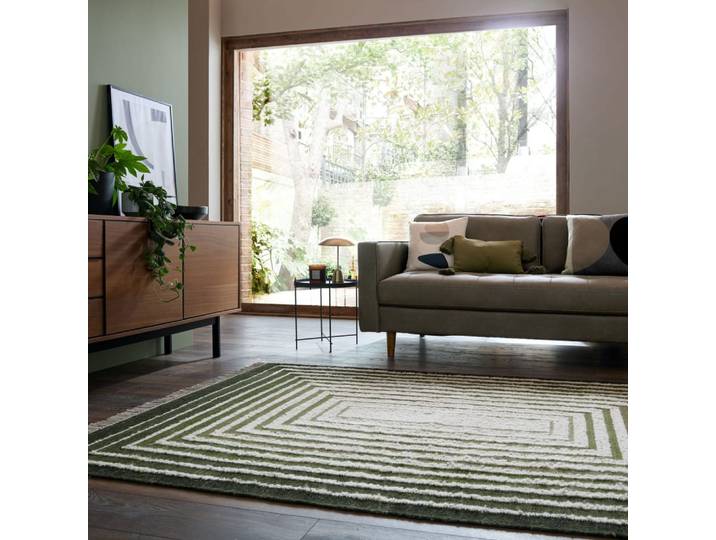 Tapis en laine verte et beige 200x300cm