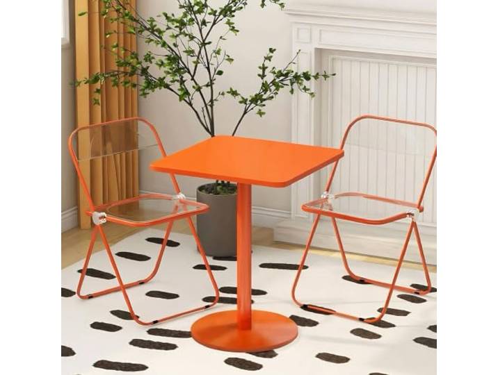 Yopappol Platzsparender Orangefarbener Quadratischer Einzelsäulentisch, Robuster Beistelltisch Mit Sockel, Mehrzweck-Minitisch Für Kleine Wohnungen, Eigentumswohnungen, Eingangsbereiche(70x70x73cm)