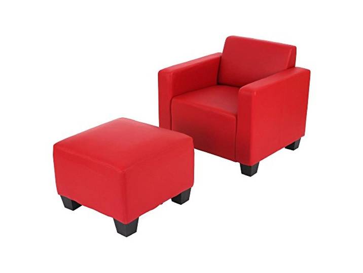 Mendler Modular Sessel mit Ottomane Lyon, Kunstleder - rot Loungesessel
