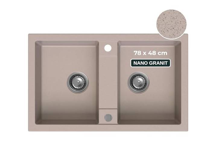 SINK QUALITY Doppel Spülbecken biege 78x48 cm, Doppelspüle mit Siphon und Imprägniermittel, Granitspüle 2 Becken - Küchenspüle ab 80er Unterschrank