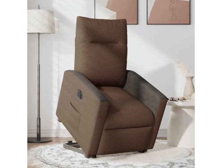 WHOPBXGAD Elektrisch Aufstehhilfe Wohnzimmer Relaxsessel Braun Relaxsessel mit Aufstehhilfe Elektrisch Braun Stoff, Fernsehsessel mit Liegefunktion und Seitentasche, Belastbar bis 110 kg
