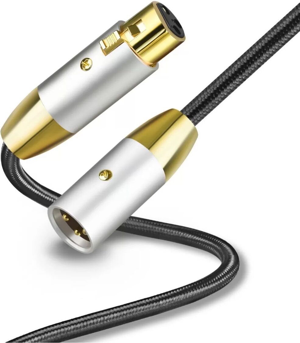 INF Câble XLR mâle vers femelle Argent-Noir - Cuivre sans oxygène et gaine nylon tressée, 1m/3m/5m 1 m