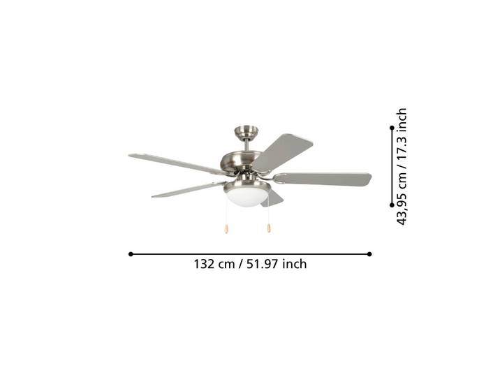 EGLO Deckenventilator Ballina, E27, nickel matt, Zugschalter Ballina, alu / grau / zink, für Wohn- / Esszimmer, Holz