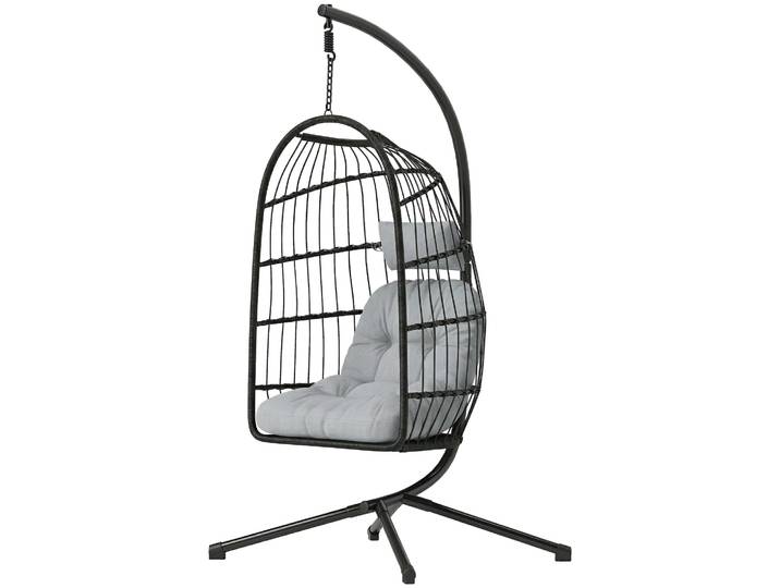 Outsunny Hängesessel mit Gestell faltbar Polyrattan Hängekorb mit Kissen