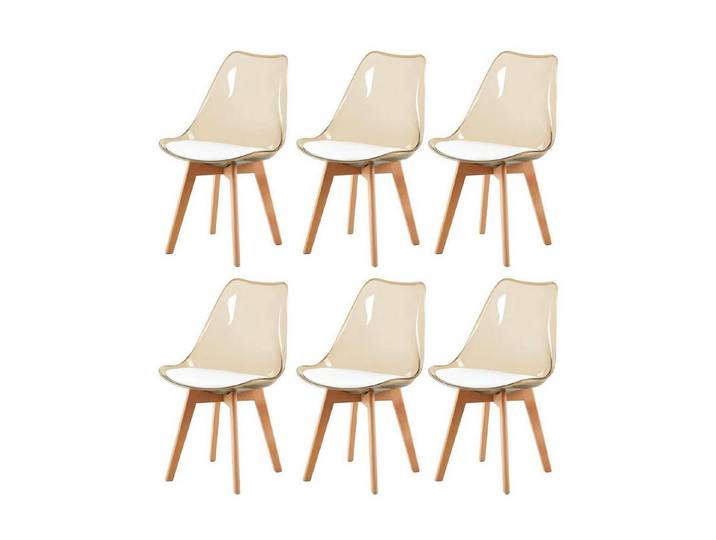 LuxusKollektion Esszimmerstuhl Esszimmerstühle 6er Set Braunes Transparent + Weißes Pu-leder