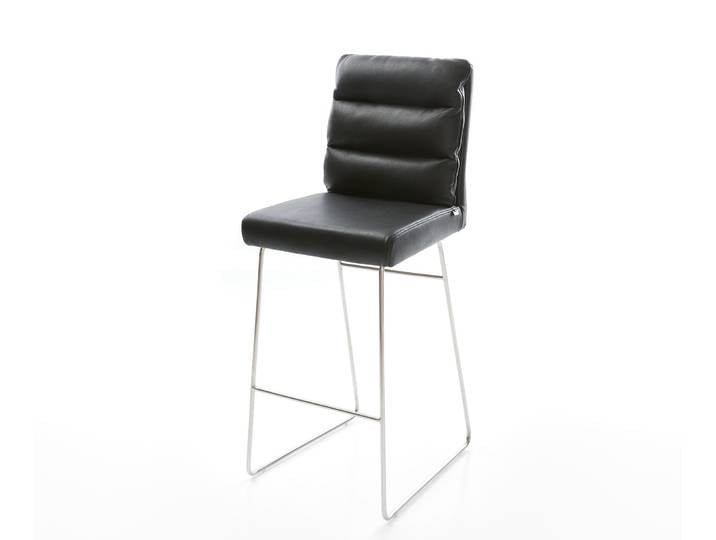 Barstuhl Pela-Flex Echt-Leder Schwarz Kufengestell Edelstahl, Barstühle