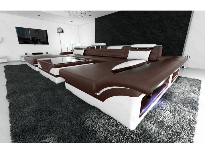 Mini Wohnlandschaft Monza Eleganz U-Form aus Leder