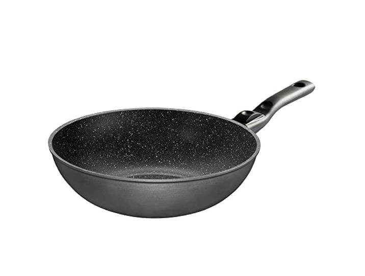 STONELINE Flex Made in Germany Wok 30 cm, mit abnehmbarem Griff, auch für öl- und fettfreies Braten, Wok Pfanne beschichtet mit echten Steinpartikeln, Wok Induktion