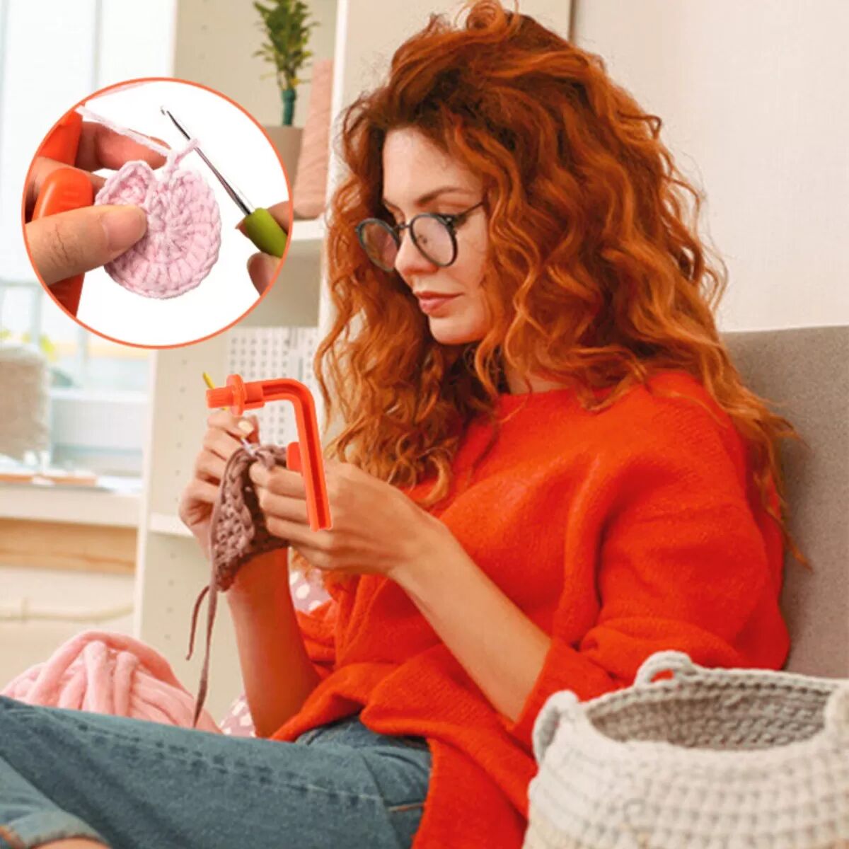 INF Support de Crochet Orange compatible avec Crochet - Enrouleur Manuel de Fil Aide au Crochet pour Débutants