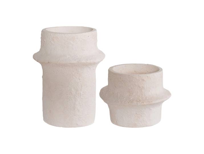 Kerzenhalter-Set Candle Holder, Creme, Stein, 2-teilig, zylindrisch, zum Stellen, Dekoration, Kerzen & Kerzenhalter, Kerzenständer