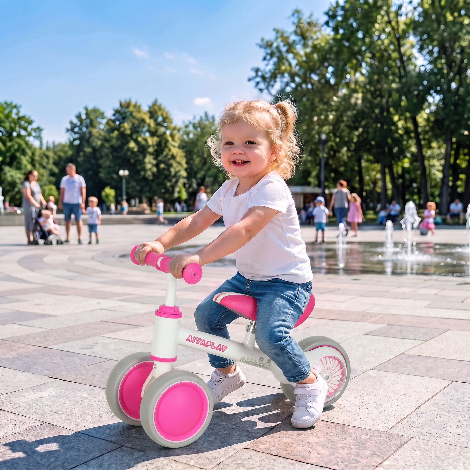 Aiyaplay Bici senza pedali per bambini 1-2 anni con ruota luminosa e 3 ruote EVA, 51x22x36 cm, Rosa   Aosom Italy