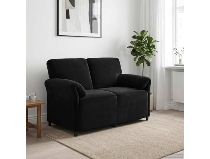 KGHERMDF 2-Sitzer Sofa Schwarz 138 x 83 x 95 cm Samt Samtbezug, Metallrahmen, Schaumpolster, geschwungene Armlehnen, pflegeleicht, modernes Wohnzimmerdesign
