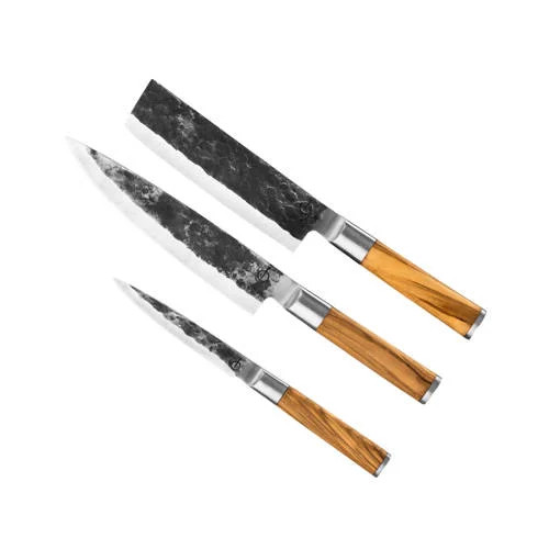 Forged Messenset Olive - 3-delig - Koksmes, Hakmes en Universeel mes