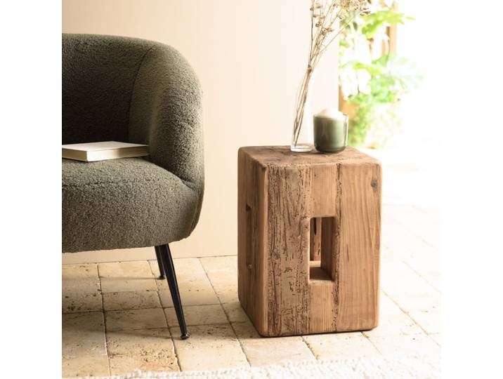Tabouret carré 30x30cm pin recyclé