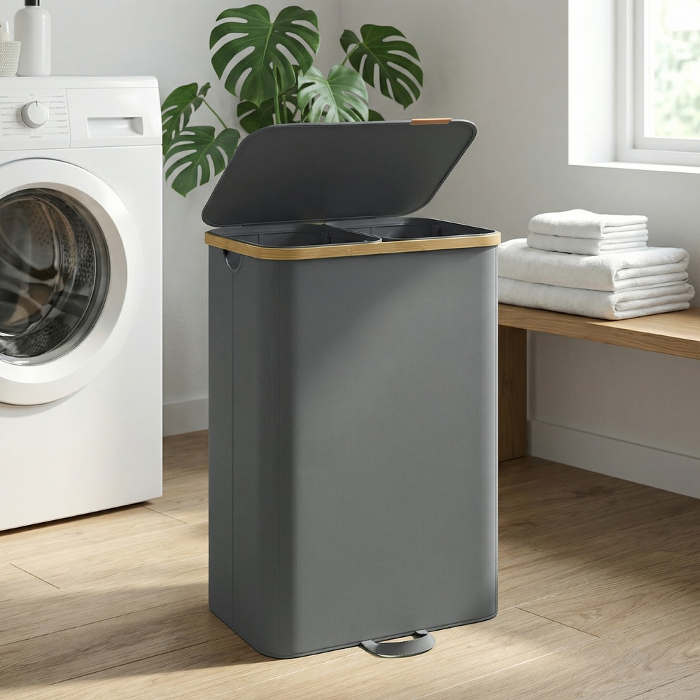 SONGMICS Wäschekorb mit Deckel, Wäschesammler, Wäschesortierer LCBB35532GN01