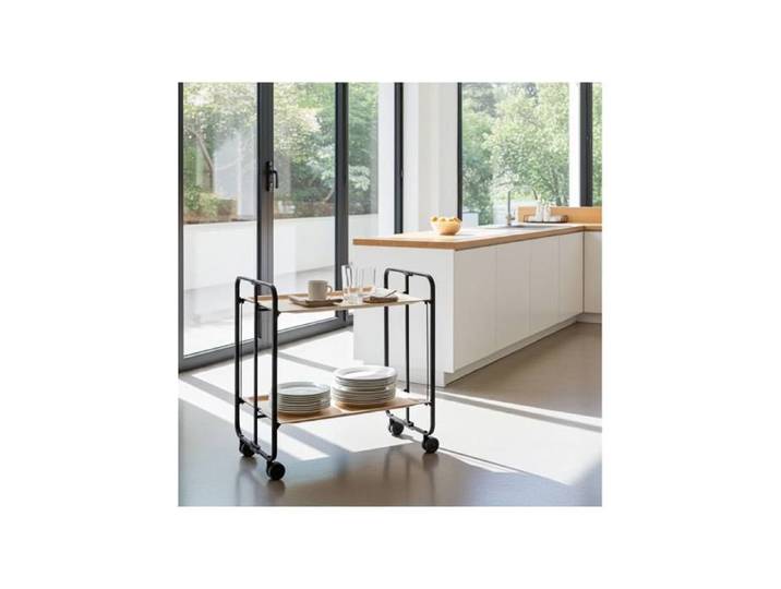 Desserte pliante BAUHAUS avec roulettes Structure noire 2 niveaux 4 positions DON HIERRO. HêtreHêtre