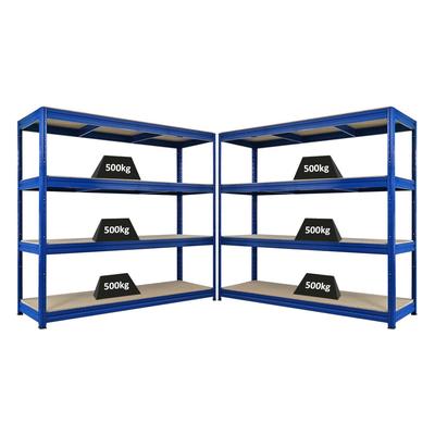Proregal Mega Deal | 2x Schwerlastregal DINO | HxBxT 180x200x60cm | 4 Spanplatten-Ebenen 16mm | Fachlast 500kg | Blau