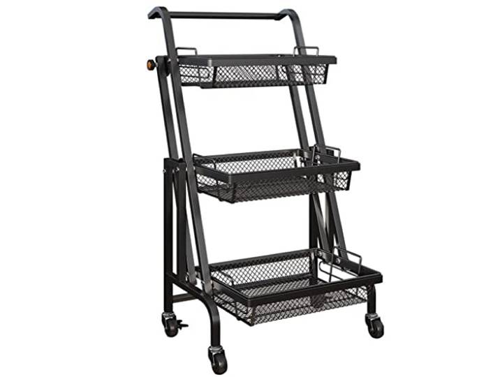 ROHCGHC Rollwagen, 3-stöckiger Metallwagen feststellbare Räder Haus Büro Küche Bad(/Black)