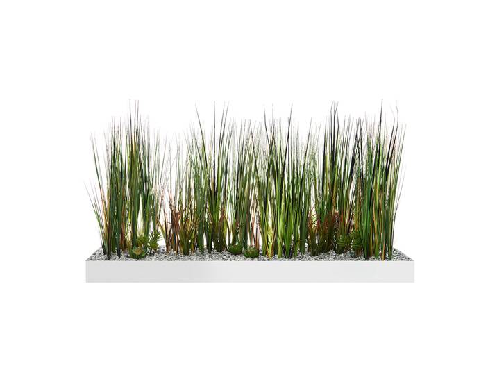 Jardinière artificielle basse - Composition florale en herbes - L 120 cm - Blanc