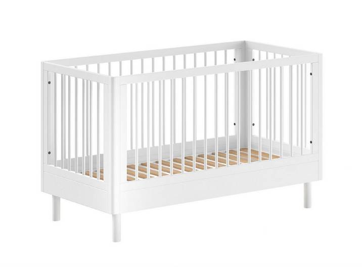58 aufm Kessel Kinderbett Babybett 70x140 Keeley Buche Kinderbett Weiß Massivholz Umbaubar (inkl. Versand, Lieferung bis Verwendungsstelle), Babybett umbaubar zum Juniorbett mit höhenverstellbarem Lattenrost