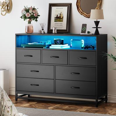 Garvee Modern 7-Drawer Dresser with Charging Station and LED Lights