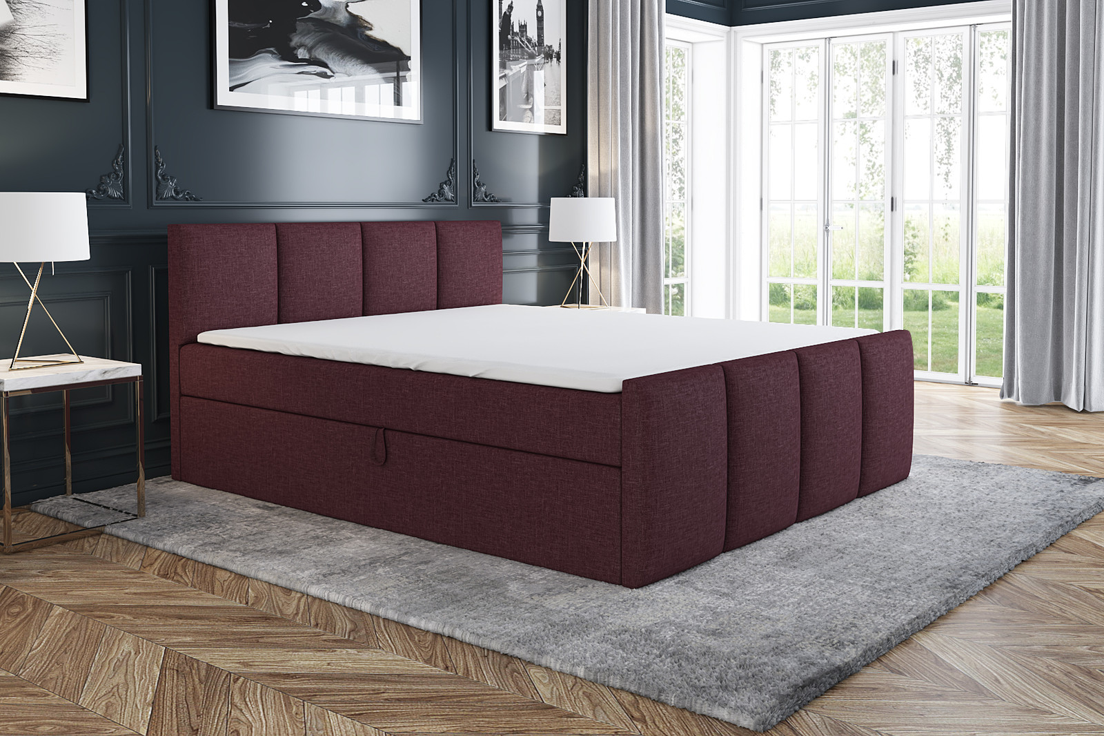 Mebloland Boxspringbed ECOS met 2 opbergkasten, Bonell-matras en topper, 200 x 200 cm