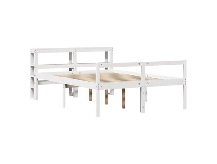 KTHLBRH Bett für Senioren, weiß, 120 x 190 cm, Massivholz, Kiefer Sitzhöhe 44 cm, Stauraum, Latten aus Sperrholz, Kopfteil