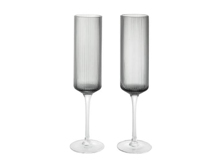 Ferm Living Flûtes à champagne Ripple 15 cl, 2 pièces Smoked Grey