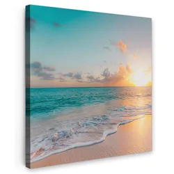 LEINWANDBILD Sonnenuntergang - Strand - Meer - Sommer - Blau Deko Groß 90x90 cm
