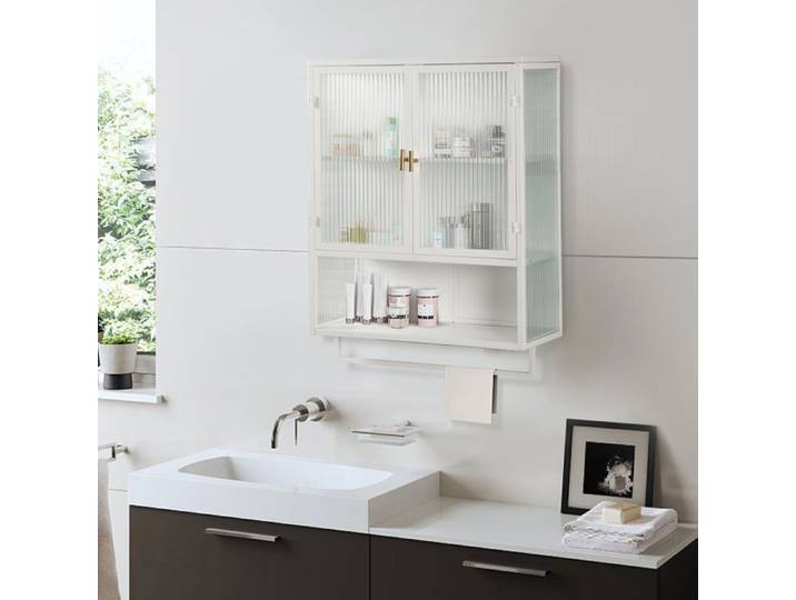 Armoire murale 60 cm avec portes en verre et étagère ouverte Maisentiel