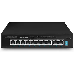 Esperanza ENS106 10-Port Poe Switch 10/100 96W (10 Ports), Netzwerk Switch, Schwarz
