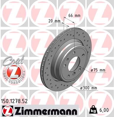 Zimmermann Bremsscheibe Sport Coat Z 150.1278.52 Hinterachse Gelocht 300mm 20mm Für Bmw