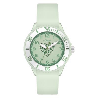 Quarzuhr S.OLIVER "Lovely Time", grün, Armbanduhren, Kinder, Quarzuhr, Armbanduhr, Silikonarmband, Kinderuhr, Mädchen, analog
