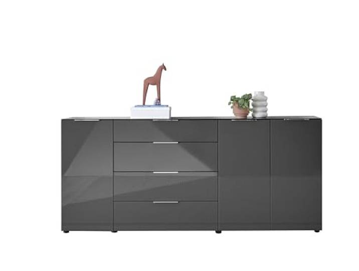 SANTORIN Sideboard Kommode Anthrazit mit Glasfront 226 x 99 x 40 cm (B/H/T)