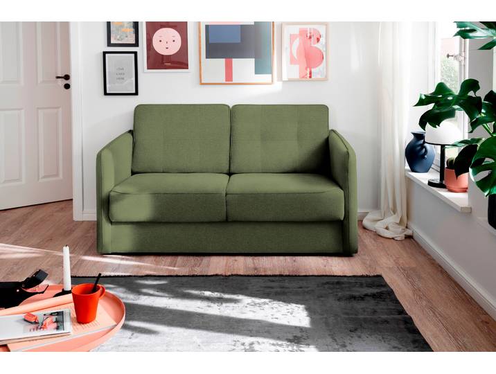 Schlafsofa HOME AFFAIRE Milano Einzelauszug, Schlaffunktion, schmale Armlehnen, Breite 147cm , grün, B:147cm H:89cm T:87cm, 100% Polyester, Sofas, Schlafsofa, zwei einzeln ausziehbare Liegefunktionen
