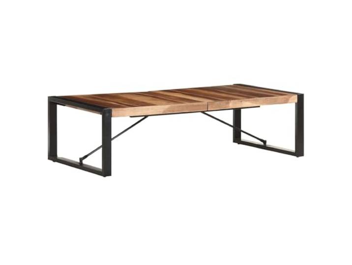 Tmriohed Couchtisch Massivholz 140x70x40 cm Holz Wohnzimmertisch Industrieller Sofatisch aus Akazie und Kautschukholz mit schwarzem Stahlgestell für das Wohnzimmer.