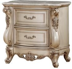 Benjara 2 Drawer Nightstand With Raised Scrolled Floral Moulding, White