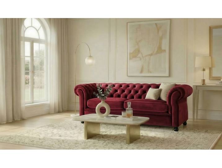 3-Sitzer HOME AFFAIRE BRONNOY Chesterfield Sofa mit aufwendiger Knopfheftung, Breite 193 cm , rot, B:193cm H:75cm T:90cm, 100% Polyester, Sofas, 3-Sitzer, Sofa mit geschwungenen Armlehnen, Chesterfield-Optik, Glamour
