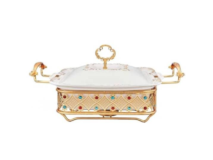 Buffet-Kocher aus Keramik mit Glasdeckel Chafing Dish mit offener Feuerheizung for Buffet, Party, Hochzeit, Hotelfrühstück(Multi-colored,1.8L)