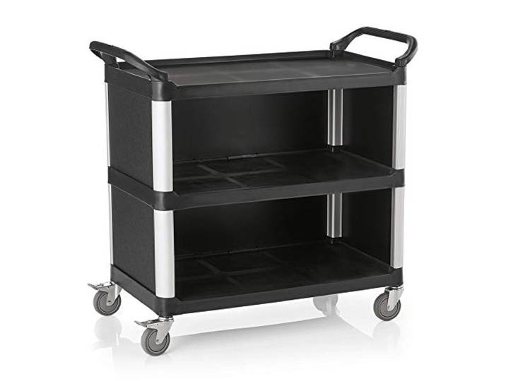 WAS 1951 004 Polypropylen mit Alurahmen Servierwagen mit 4 Schwenkbare Rollen, 30cm Abstand, 96cm Länge, 50cm Breite, 102cm Höhe