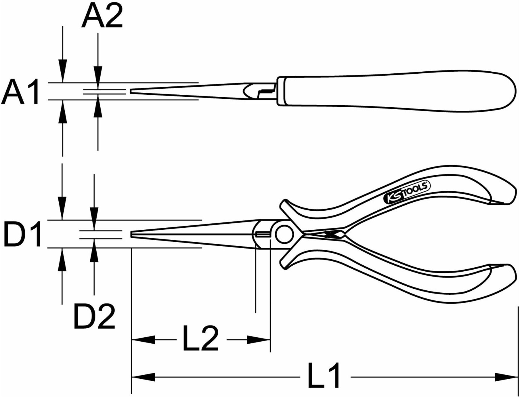 KS Tools ESD Spitzzange, gerade, ohne Hieb, 130 mm gerade, kurze Backen mit ultrafeinen Spitzen (500.7078)