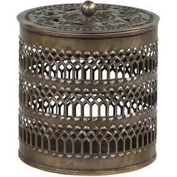 Chic Antique Dose mit Deckel und Muster, H10/D10 cm, messing