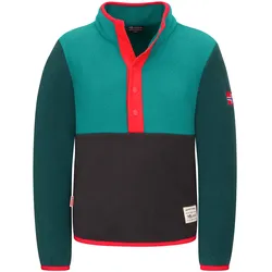 Trollkids Kinder Flekkefjord Fleecepullover - 116 - dark cyan/chili red